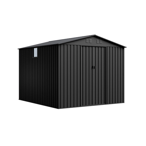 Domek narzędziowy metalowy NORDVIC Magni 283x313 cm + przesuwne Drzwi 182 cm, Ocynkowany, Dwuspadowy Dach, Wentylacja, Cold Grey